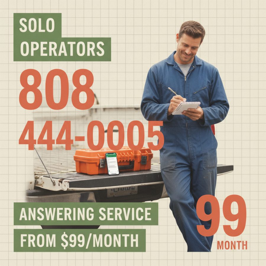 A mobile mechanic in coveralls leaning against his truck bed, jotting a note on a small pad with his phone propped against a toolbox